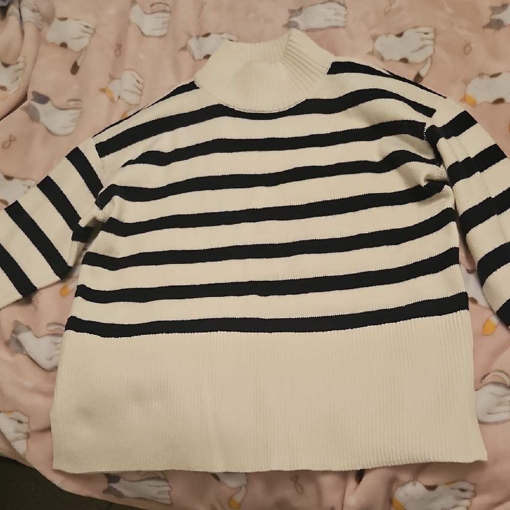 NWT Talbots Navy and White Striped Turtleneck Sweater